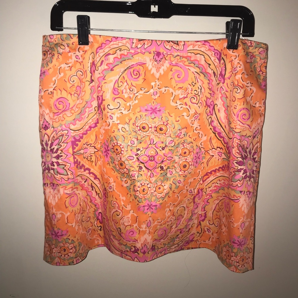J. Crew Orange/pink patterned skirt
